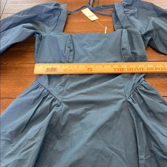 Anthropologie Square Neck Poplin Mini Dress Long Sleeve Teal NWT Size Small - Picture 7 of 15